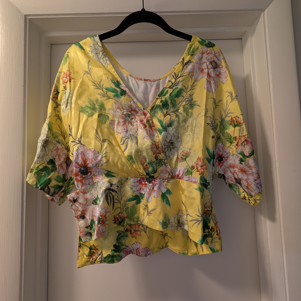 Floral Yellow Wrap Top